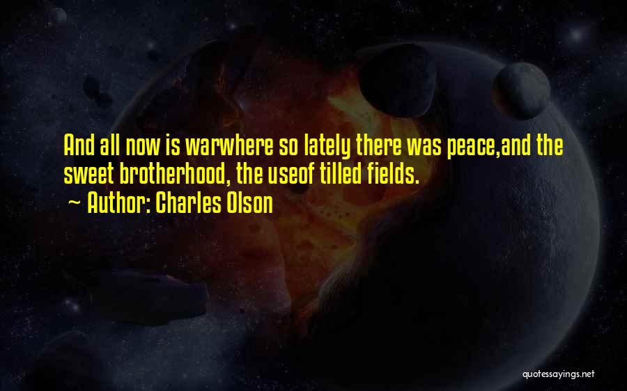 Charles Olson Quotes: And All Now Is Warwhere So Lately There Was Peace,and The Sweet Brotherhood, The Useof Tilled Fields.