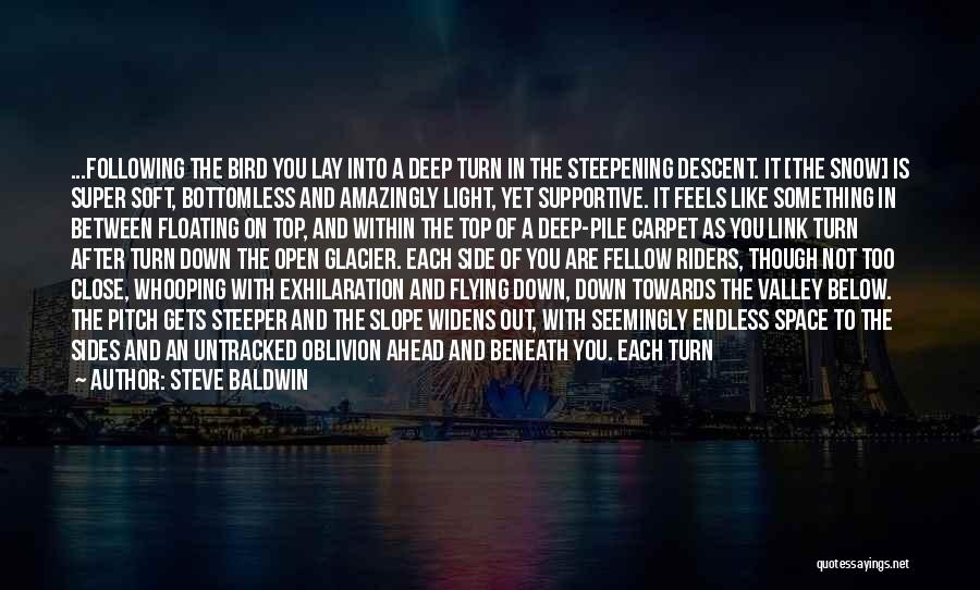 Steve Baldwin Quotes: ...following The Bird You Lay Into A Deep Turn In The Steepening Descent. It [the Snow] Is Super Soft, Bottomless