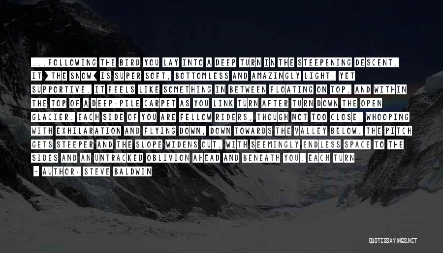 Steve Baldwin Quotes: ...following The Bird You Lay Into A Deep Turn In The Steepening Descent. It [the Snow] Is Super Soft, Bottomless