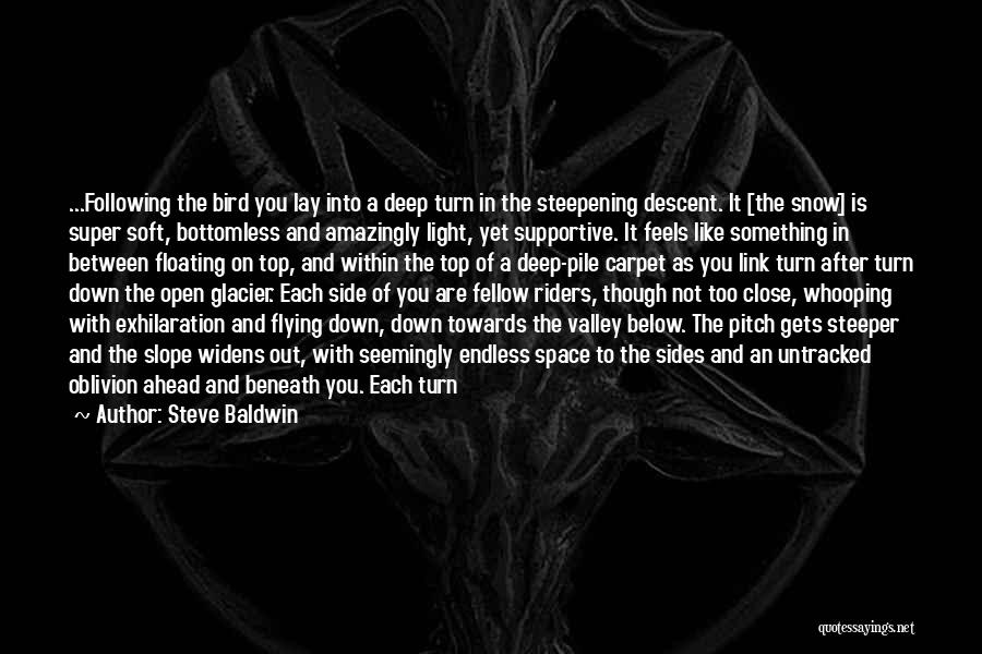 Steve Baldwin Quotes: ...following The Bird You Lay Into A Deep Turn In The Steepening Descent. It [the Snow] Is Super Soft, Bottomless