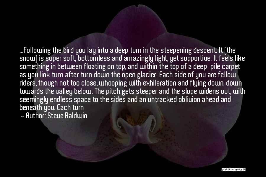 Steve Baldwin Quotes: ...following The Bird You Lay Into A Deep Turn In The Steepening Descent. It [the Snow] Is Super Soft, Bottomless