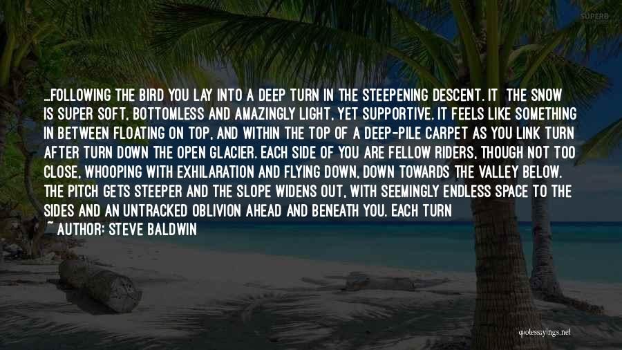 Steve Baldwin Quotes: ...following The Bird You Lay Into A Deep Turn In The Steepening Descent. It [the Snow] Is Super Soft, Bottomless