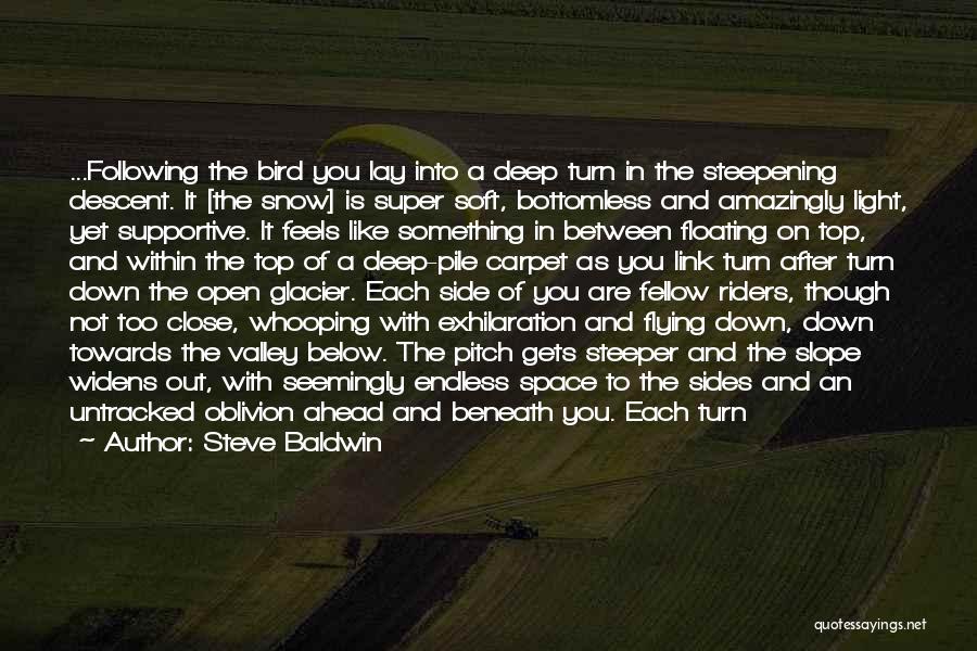 Steve Baldwin Quotes: ...following The Bird You Lay Into A Deep Turn In The Steepening Descent. It [the Snow] Is Super Soft, Bottomless