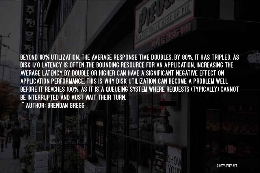 Brendan Gregg Quotes: Beyond 60% Utilization, The Average Response Time Doubles. By 80%, It Has Tripled. As Disk I/o Latency Is Often The