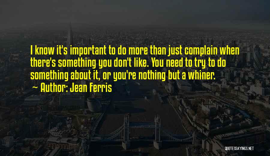 Jean Ferris Quotes: I Know It's Important To Do More Than Just Complain When There's Something You Don't Like. You Need To Try