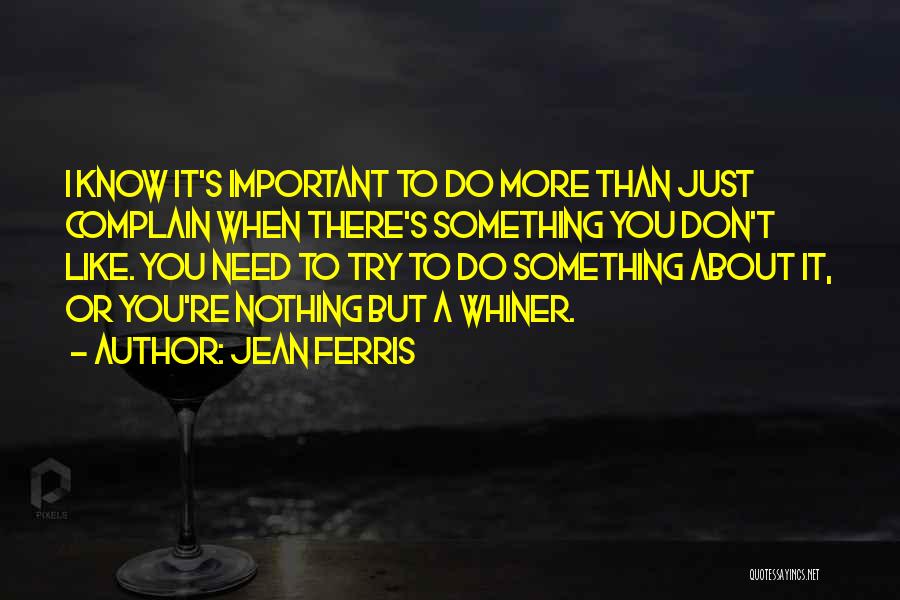 Jean Ferris Quotes: I Know It's Important To Do More Than Just Complain When There's Something You Don't Like. You Need To Try