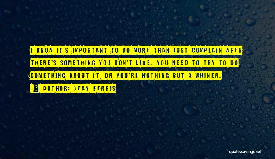 Jean Ferris Quotes: I Know It's Important To Do More Than Just Complain When There's Something You Don't Like. You Need To Try