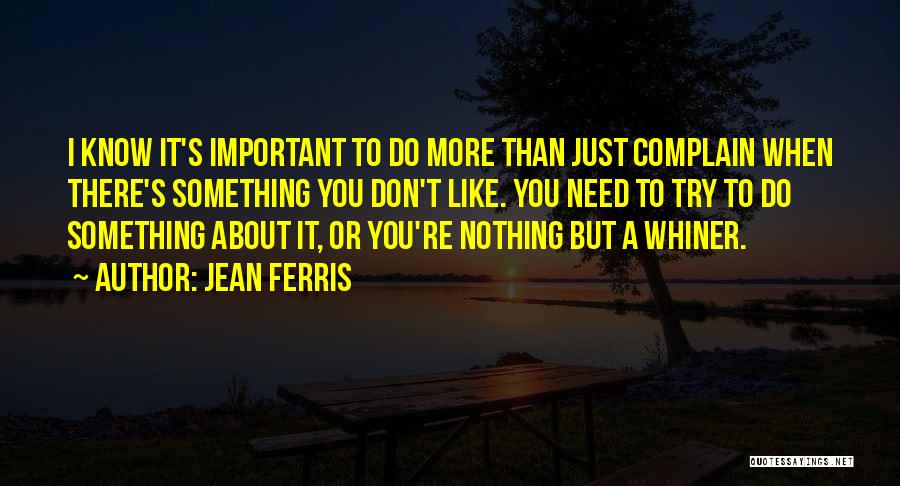 Jean Ferris Quotes: I Know It's Important To Do More Than Just Complain When There's Something You Don't Like. You Need To Try