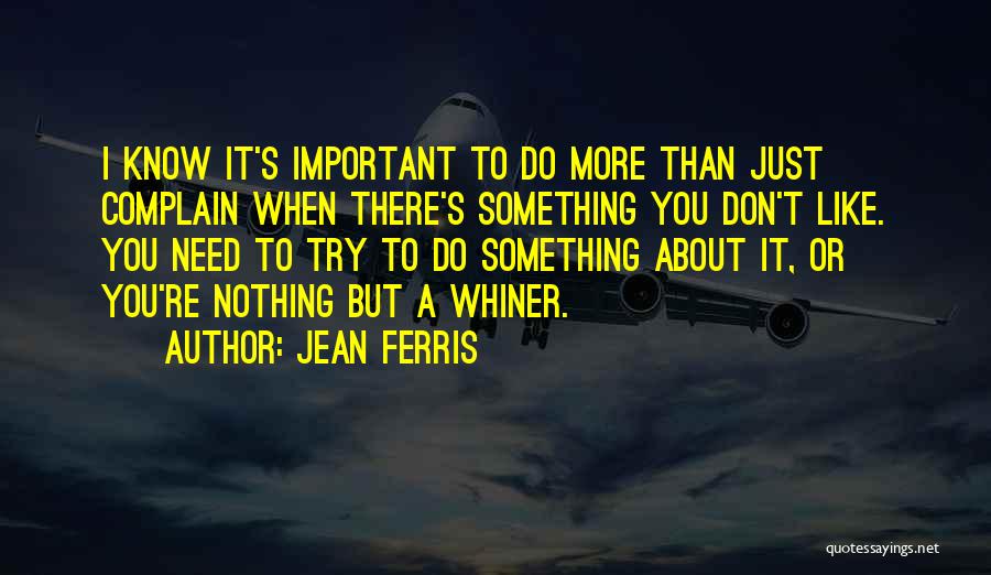 Jean Ferris Quotes: I Know It's Important To Do More Than Just Complain When There's Something You Don't Like. You Need To Try