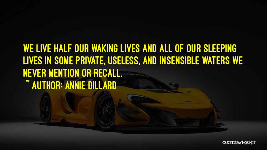 Annie Dillard Quotes: We Live Half Our Waking Lives And All Of Our Sleeping Lives In Some Private, Useless, And Insensible Waters We