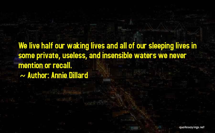 Annie Dillard Quotes: We Live Half Our Waking Lives And All Of Our Sleeping Lives In Some Private, Useless, And Insensible Waters We