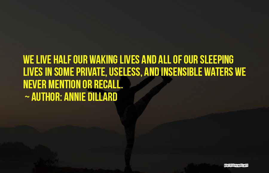 Annie Dillard Quotes: We Live Half Our Waking Lives And All Of Our Sleeping Lives In Some Private, Useless, And Insensible Waters We