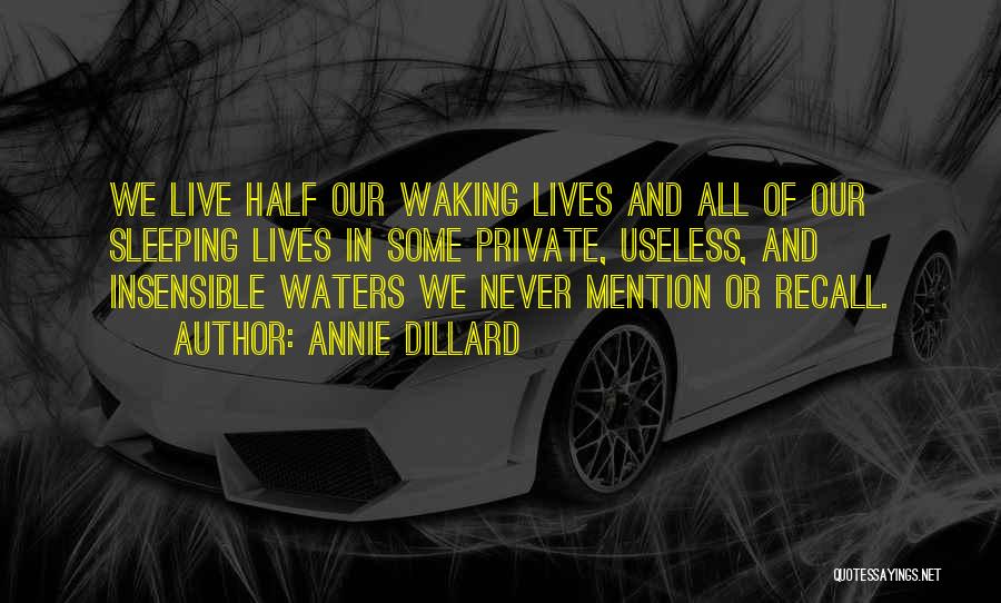 Annie Dillard Quotes: We Live Half Our Waking Lives And All Of Our Sleeping Lives In Some Private, Useless, And Insensible Waters We