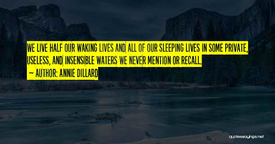 Annie Dillard Quotes: We Live Half Our Waking Lives And All Of Our Sleeping Lives In Some Private, Useless, And Insensible Waters We