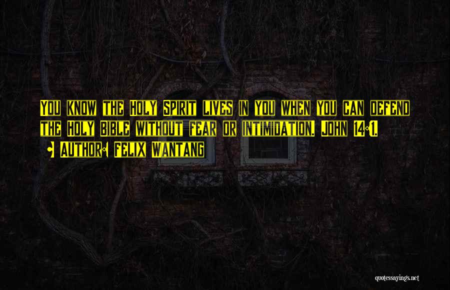 Felix Wantang Quotes: You Know The Holy Spirit Lives In You When You Can Defend The Holy Bible Without Fear Or Intimidation. John