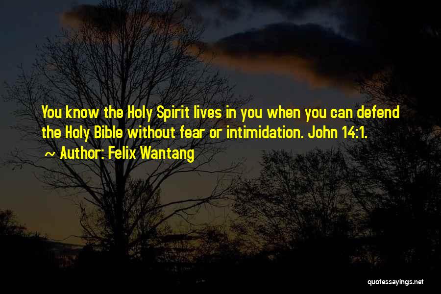 Felix Wantang Quotes: You Know The Holy Spirit Lives In You When You Can Defend The Holy Bible Without Fear Or Intimidation. John