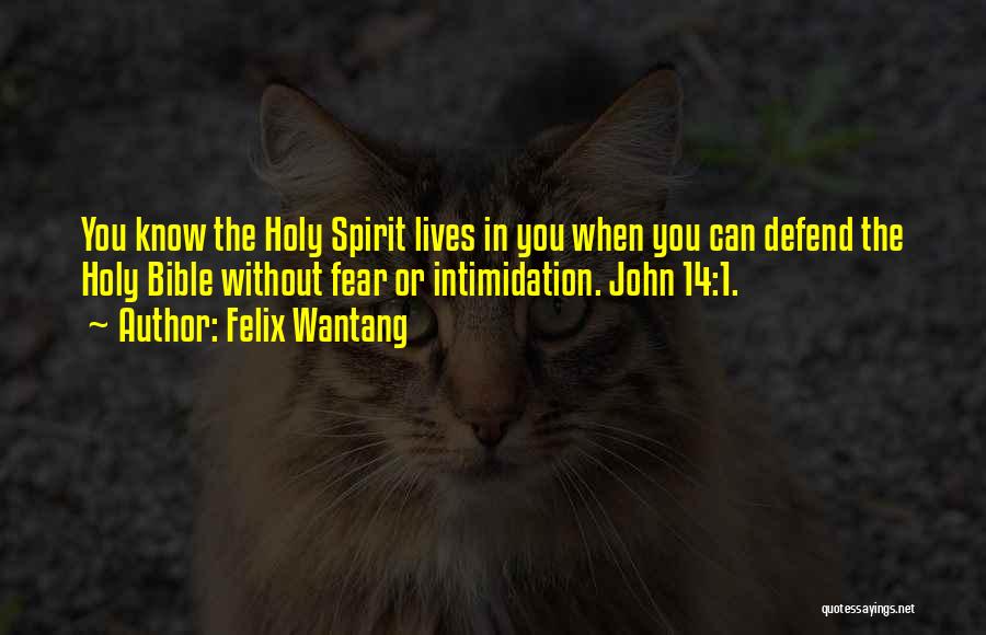 Felix Wantang Quotes: You Know The Holy Spirit Lives In You When You Can Defend The Holy Bible Without Fear Or Intimidation. John