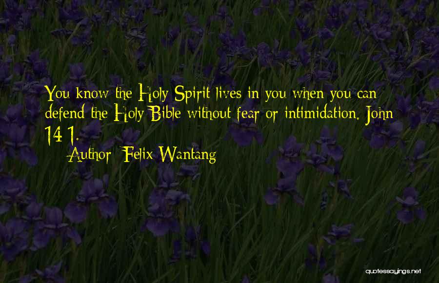 Felix Wantang Quotes: You Know The Holy Spirit Lives In You When You Can Defend The Holy Bible Without Fear Or Intimidation. John