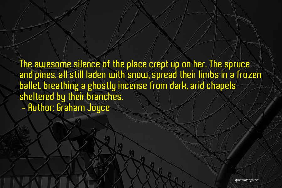 Graham Joyce Quotes: The Awesome Silence Of The Place Crept Up On Her. The Spruce And Pines, All Still Laden With Snow, Spread