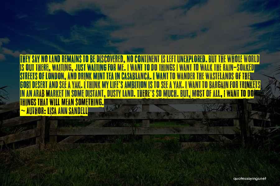 Lisa Ann Sandell Quotes: They Say No Land Remains To Be Discovered, No Continent Is Left Unexplored. But The Whole World Is Out There,
