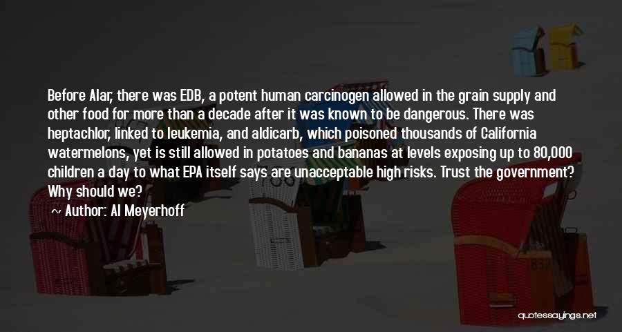 Al Meyerhoff Quotes: Before Alar, There Was Edb, A Potent Human Carcinogen Allowed In The Grain Supply And Other Food For More Than