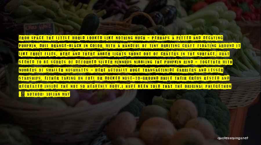 Julian May Quotes: From Space The Little World Looked Like Nothing Much - Perhaps A Pitted And Decaying Pumpkin, Dull Orange-black In Color,