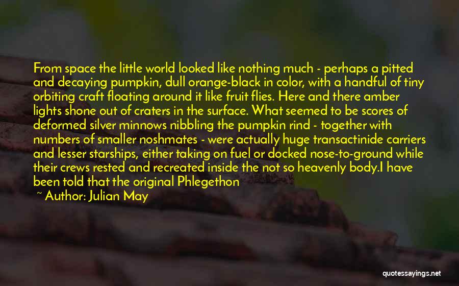 Julian May Quotes: From Space The Little World Looked Like Nothing Much - Perhaps A Pitted And Decaying Pumpkin, Dull Orange-black In Color,