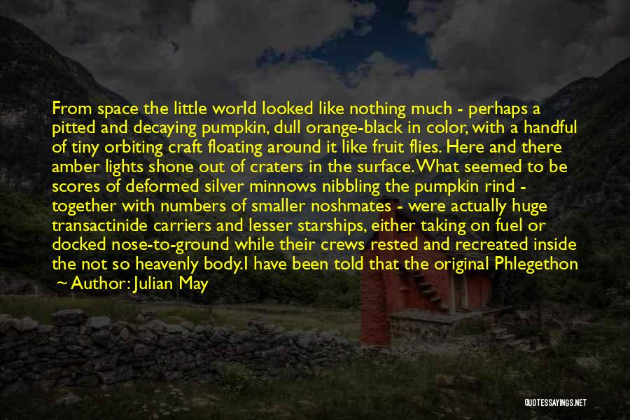 Julian May Quotes: From Space The Little World Looked Like Nothing Much - Perhaps A Pitted And Decaying Pumpkin, Dull Orange-black In Color,
