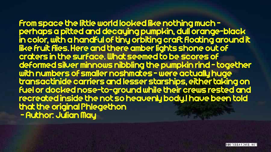 Julian May Quotes: From Space The Little World Looked Like Nothing Much - Perhaps A Pitted And Decaying Pumpkin, Dull Orange-black In Color,