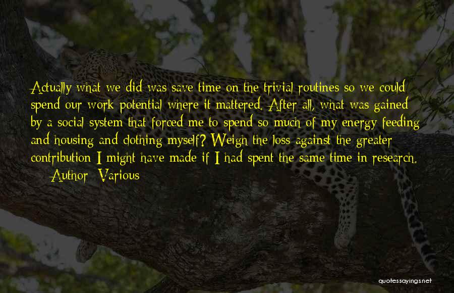 Various Quotes: Actually What We Did Was Save Time On The Trivial Routines So We Could Spend Our Work-potential Where It Mattered.