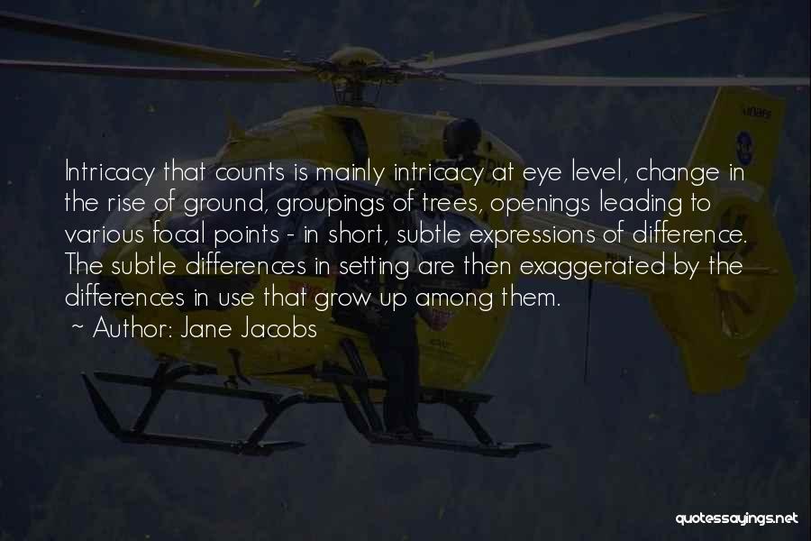 Jane Jacobs Quotes: Intricacy That Counts Is Mainly Intricacy At Eye Level, Change In The Rise Of Ground, Groupings Of Trees, Openings Leading