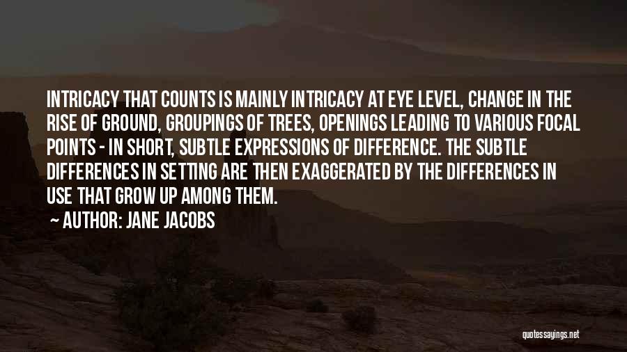 Jane Jacobs Quotes: Intricacy That Counts Is Mainly Intricacy At Eye Level, Change In The Rise Of Ground, Groupings Of Trees, Openings Leading
