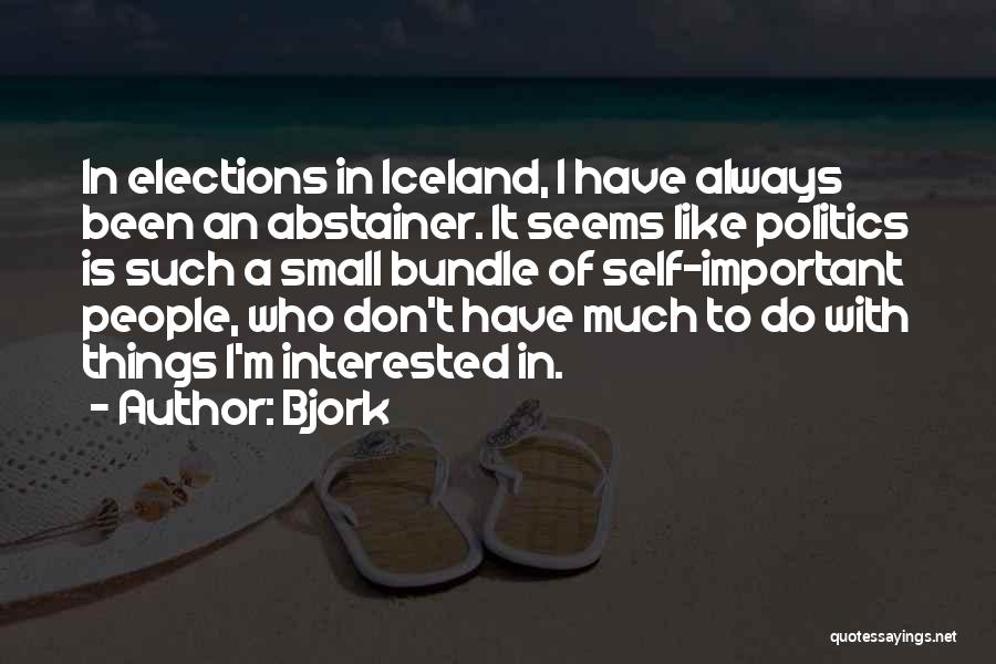Bjork Quotes: In Elections In Iceland, I Have Always Been An Abstainer. It Seems Like Politics Is Such A Small Bundle Of