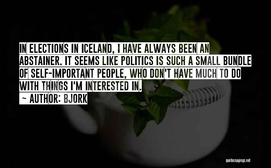 Bjork Quotes: In Elections In Iceland, I Have Always Been An Abstainer. It Seems Like Politics Is Such A Small Bundle Of