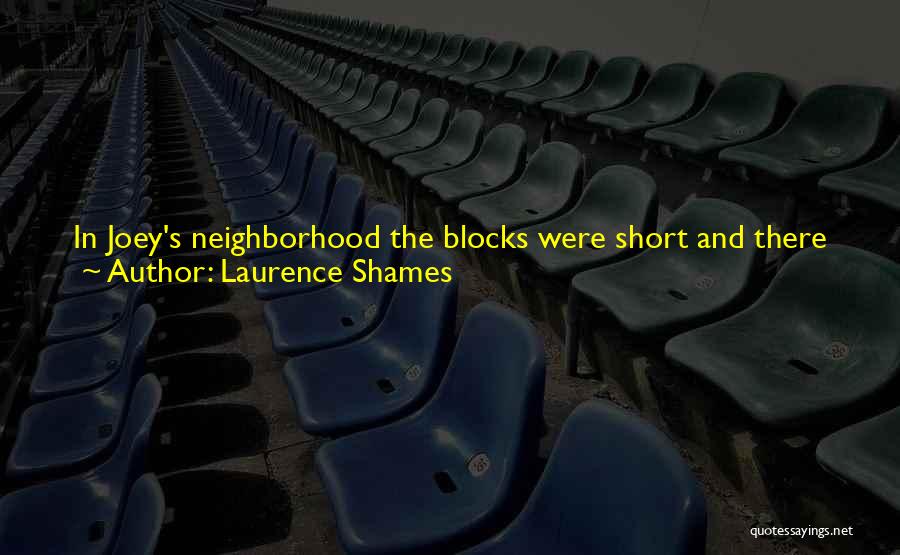 Laurence Shames Quotes: In Joey's Neighborhood The Blocks Were Short And There Were Stop Signs On Every Corner. It Was Hard To Get