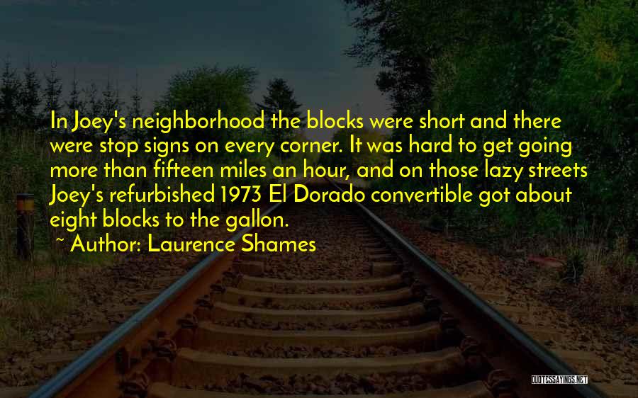 Laurence Shames Quotes: In Joey's Neighborhood The Blocks Were Short And There Were Stop Signs On Every Corner. It Was Hard To Get