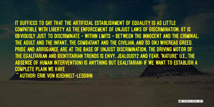 Erik Von Kuehnelt-Leddihn Quotes: It Suffices To Say That The Artificial Establishment Of Equality Is As Little Compatible With Liberty As The Enforcement Of