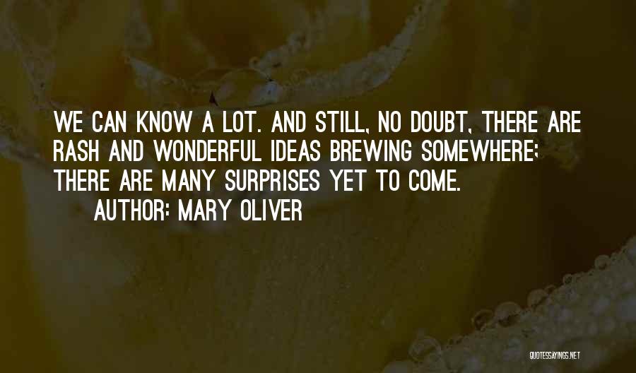 Mary Oliver Quotes: We Can Know A Lot. And Still, No Doubt, There Are Rash And Wonderful Ideas Brewing Somewhere; There Are Many