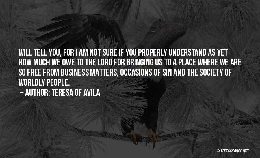 Teresa Of Avila Quotes: Will Tell You, For I Am Not Sure If You Properly Understand As Yet How Much We Owe To The