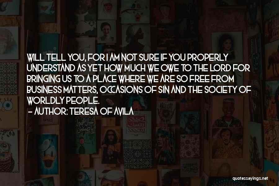 Teresa Of Avila Quotes: Will Tell You, For I Am Not Sure If You Properly Understand As Yet How Much We Owe To The