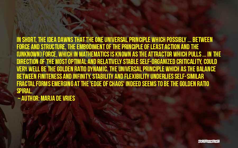 Marja De Vries Quotes: In Short, The Idea Dawns That The One Universal Principle Which Possibly ... Between Force And Structure, The Embodiment Of