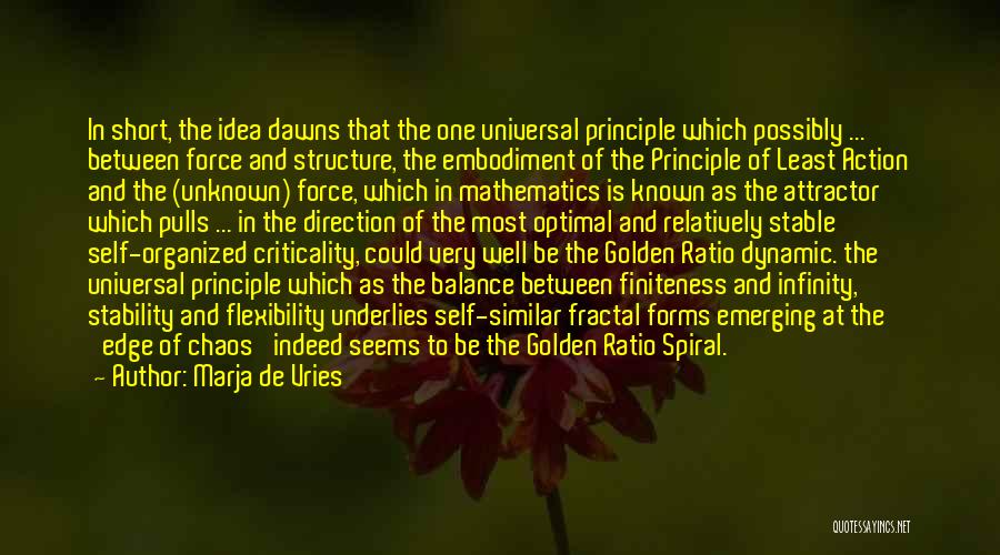 Marja De Vries Quotes: In Short, The Idea Dawns That The One Universal Principle Which Possibly ... Between Force And Structure, The Embodiment Of