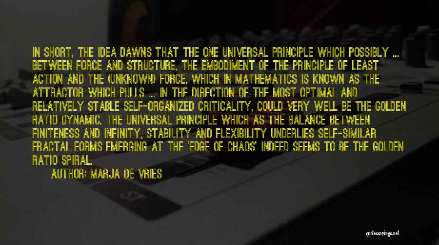 Marja De Vries Quotes: In Short, The Idea Dawns That The One Universal Principle Which Possibly ... Between Force And Structure, The Embodiment Of