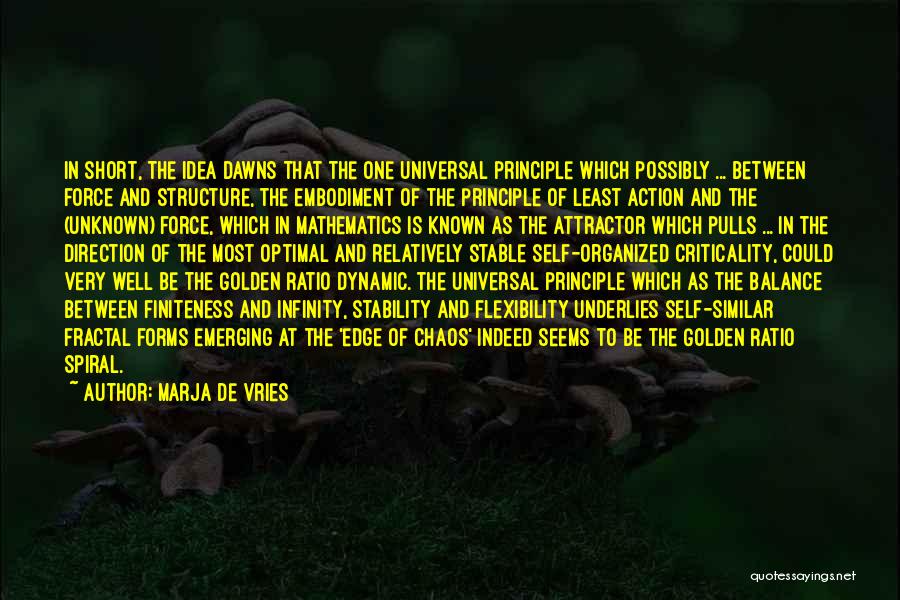 Marja De Vries Quotes: In Short, The Idea Dawns That The One Universal Principle Which Possibly ... Between Force And Structure, The Embodiment Of