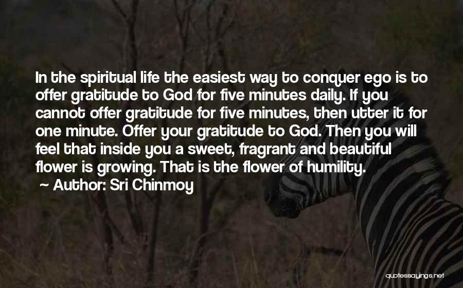 Sri Chinmoy Quotes: In The Spiritual Life The Easiest Way To Conquer Ego Is To Offer Gratitude To God For Five Minutes Daily.