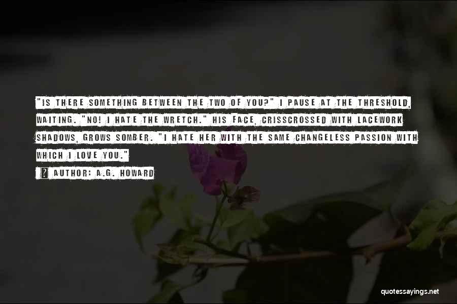 A.G. Howard Quotes: Is There Something Between The Two Of You? I Pause At The Threshold, Waiting. No! I Hate The Wretch. His