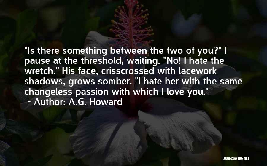 A.G. Howard Quotes: Is There Something Between The Two Of You? I Pause At The Threshold, Waiting. No! I Hate The Wretch. His