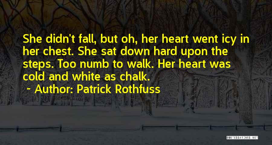 Patrick Rothfuss Quotes: She Didn't Fall, But Oh, Her Heart Went Icy In Her Chest. She Sat Down Hard Upon The Steps. Too