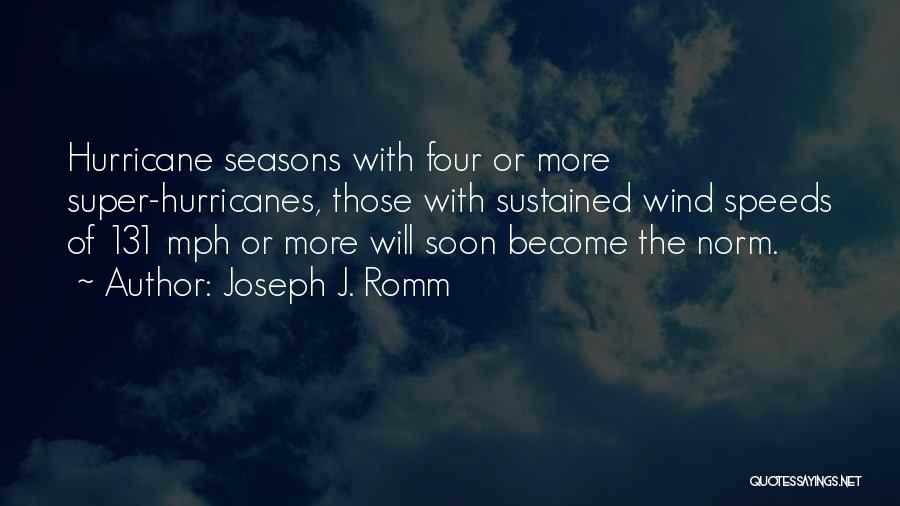 Joseph J. Romm Quotes: Hurricane Seasons With Four Or More Super-hurricanes, Those With Sustained Wind Speeds Of 131 Mph Or More Will Soon Become