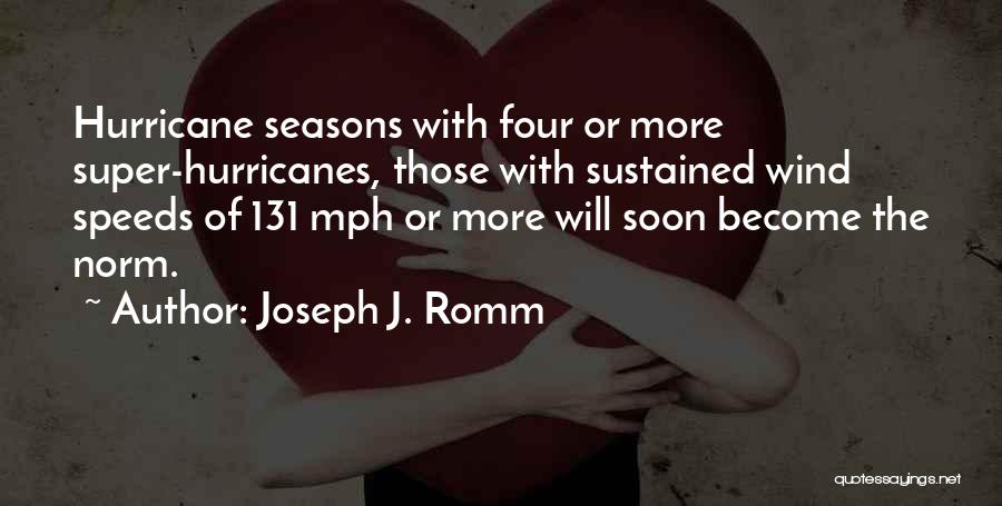 Joseph J. Romm Quotes: Hurricane Seasons With Four Or More Super-hurricanes, Those With Sustained Wind Speeds Of 131 Mph Or More Will Soon Become